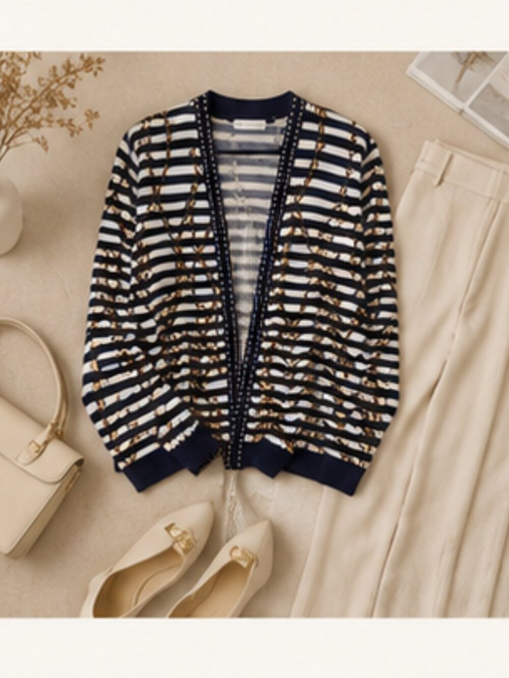 RAFAELLA Nautical Chain Anchor Cardigan 2X Coastal Quiet Luxury - Picture 9 of 9